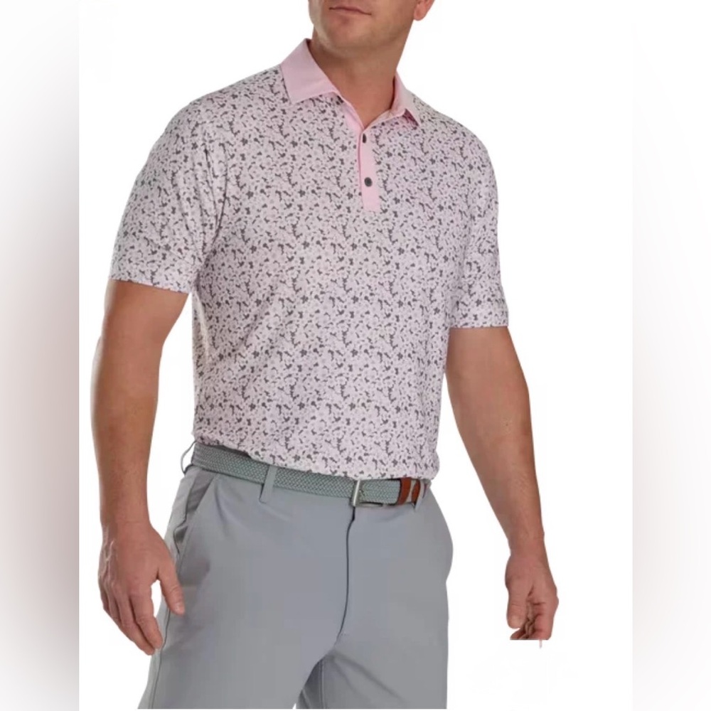 FOOTJOY MEN'S PRIMROSE PRINT LISLE SPREAD COLLAR GOLF SHIRT